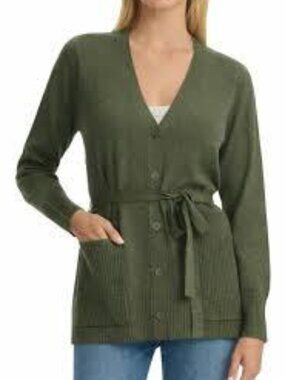 NWT Splendid Women's Belted Cardigan Sweater Green Pockets Button Front XXL